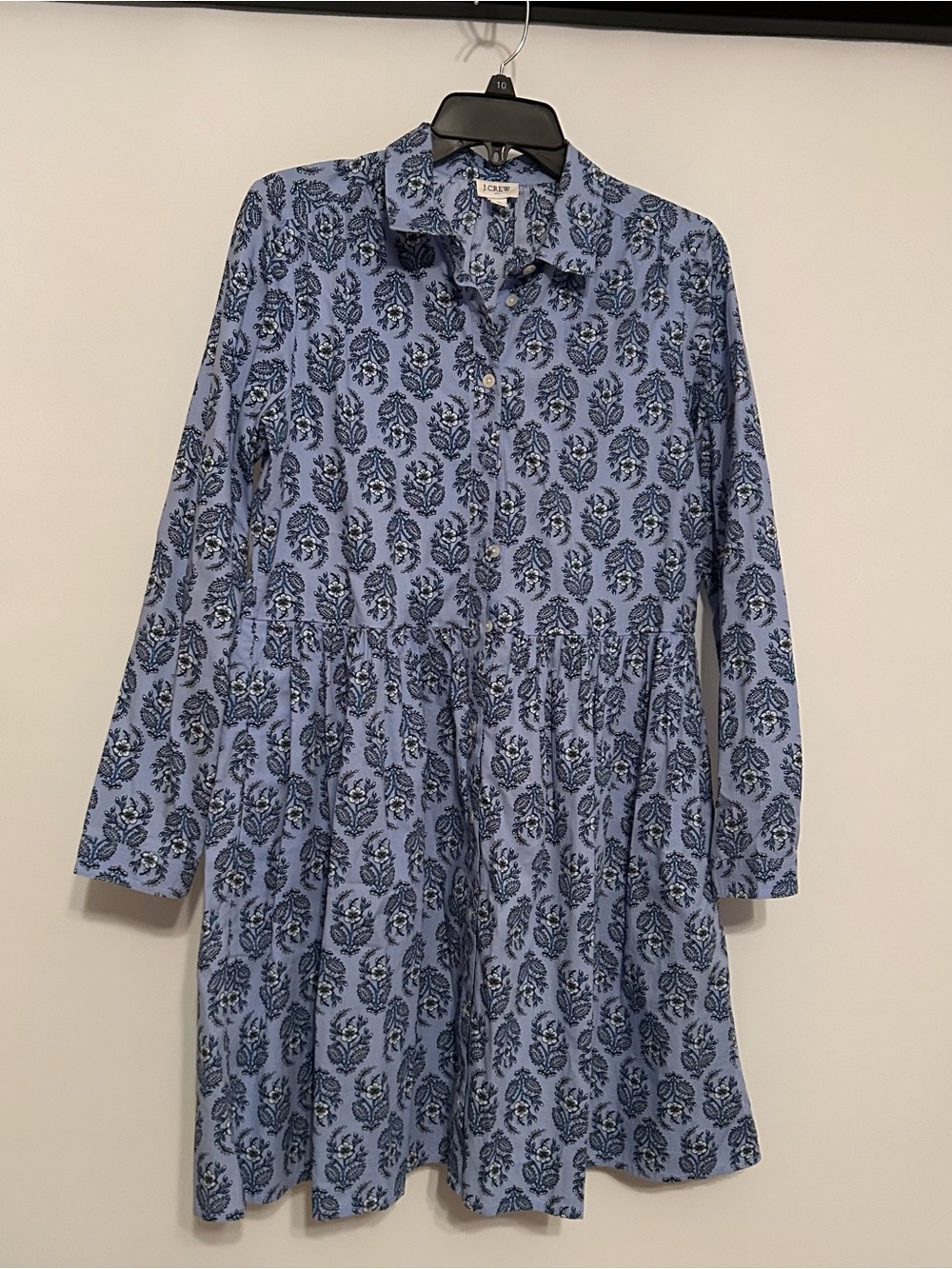 J. Crew Light Blue Floral Long-Sleeve Shirt Dress
